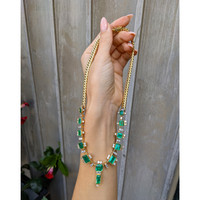 22.00 Ct. Emerald Natural Diamond Antique Style Necklace, 18K Yellow Gold Life Style
