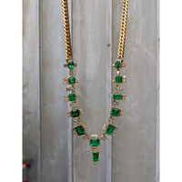22.00 Ct. Emerald Natural Diamond Antique Style Necklace, 18K Yellow Gold Life Style