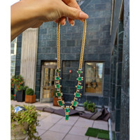 22.00 Ct. Emerald Natural Diamond Antique Style Necklace, 18K Yellow Gold Life Style