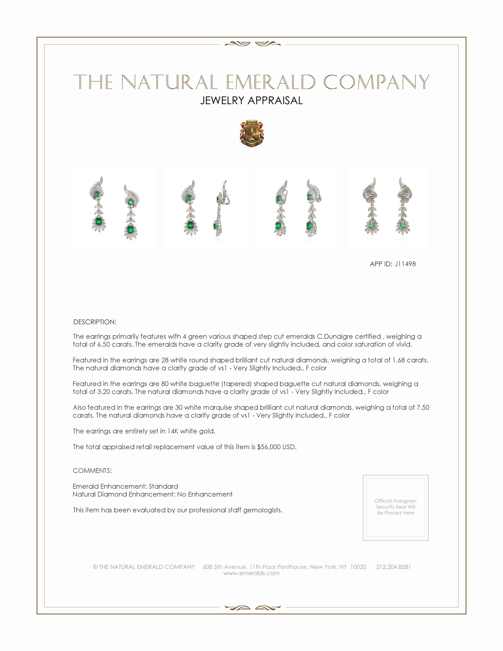 6.50 Ct.Tw. Emerald Natural Diamond Accent Stones Earrings, 14K White Gold