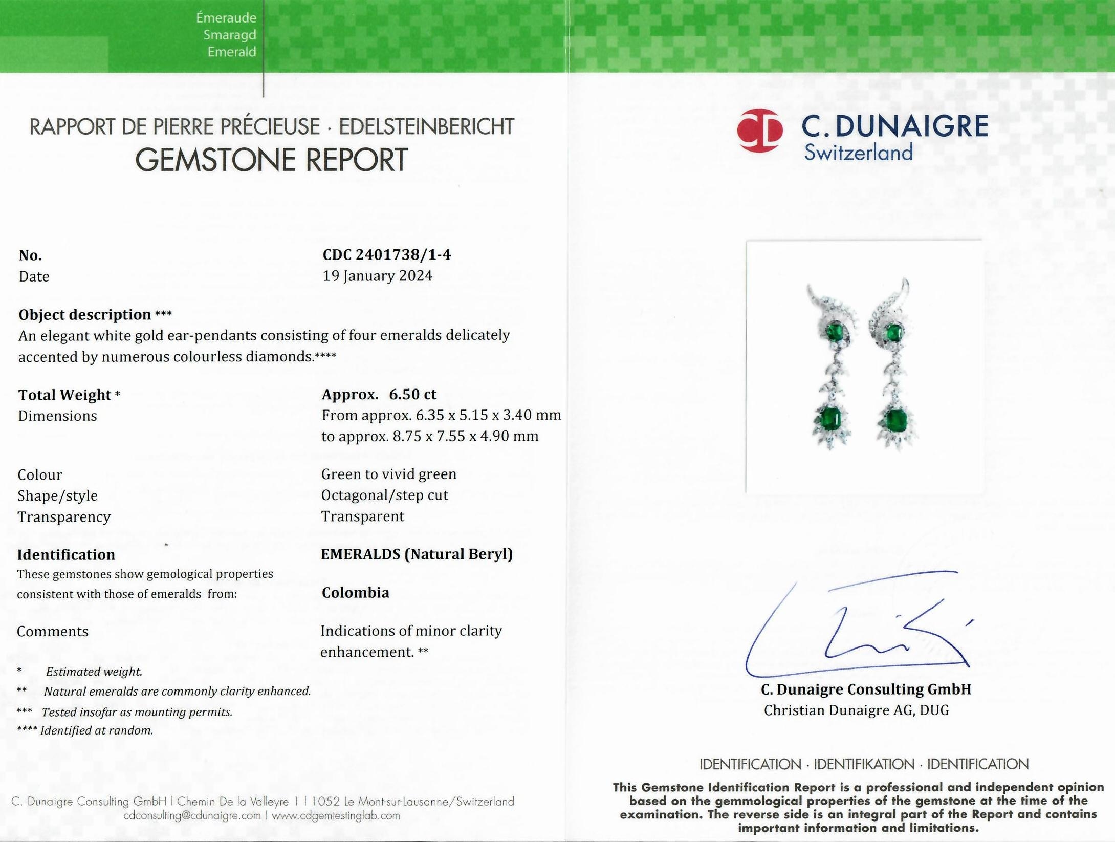 7.00 Ct.Tw. Emerald and Natural Diamond Accent Stones Earrings, Platinum 950