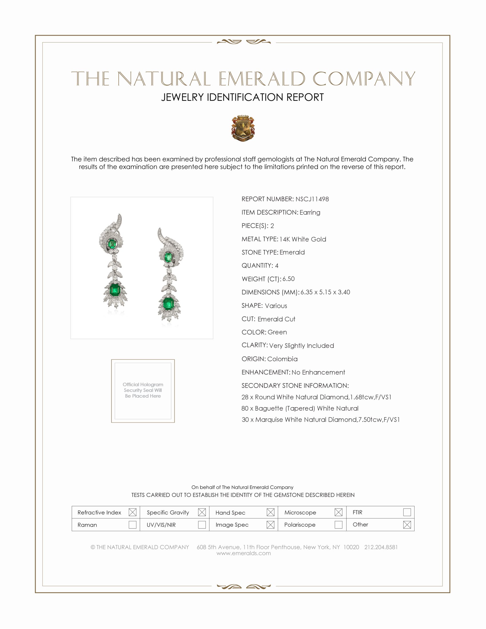 6.50 Ct.Tw. Emerald Natural Diamond Accent Stones Earrings, 14K White Gold