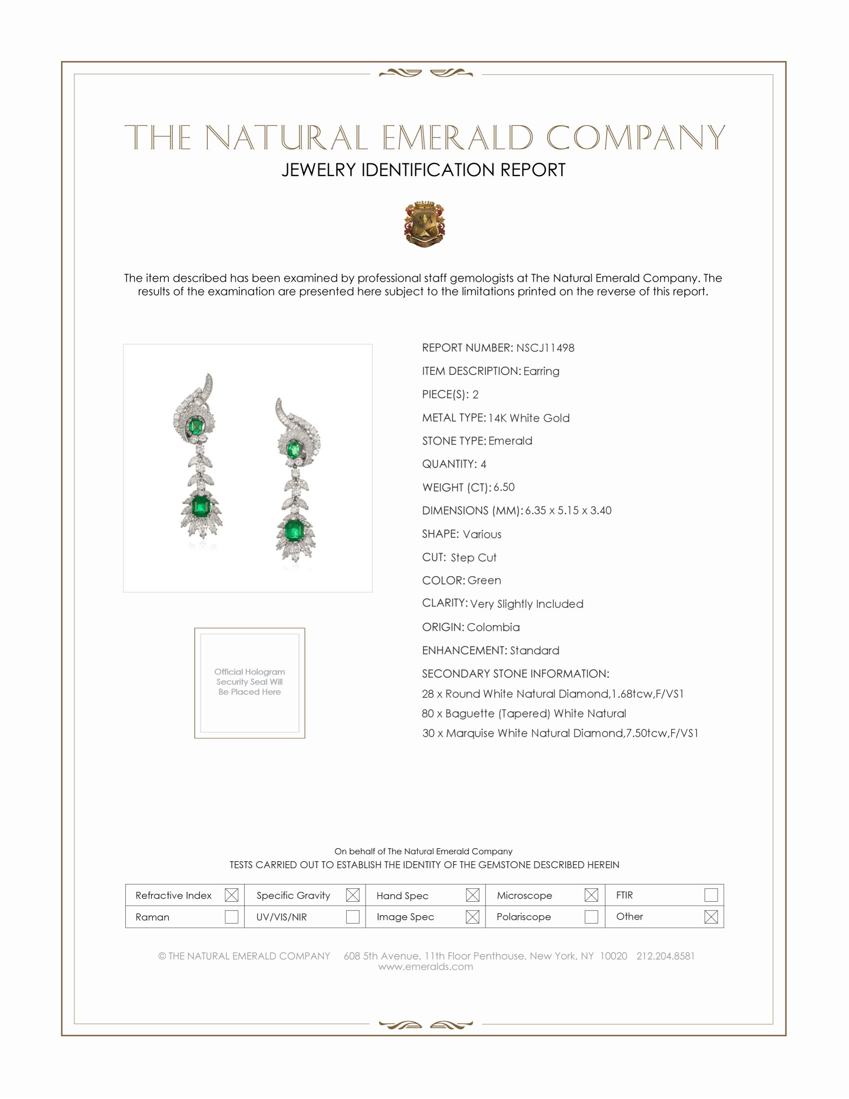 6.50 Ct.Tw. Emerald Natural Diamond Accent Stones Earrings, 14K White Gold
