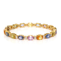 16.36 Ct.Tw. Multi Color Sapphire and Natural Diamond Accent Stones Bracelet, 14K Yellow Gold Video