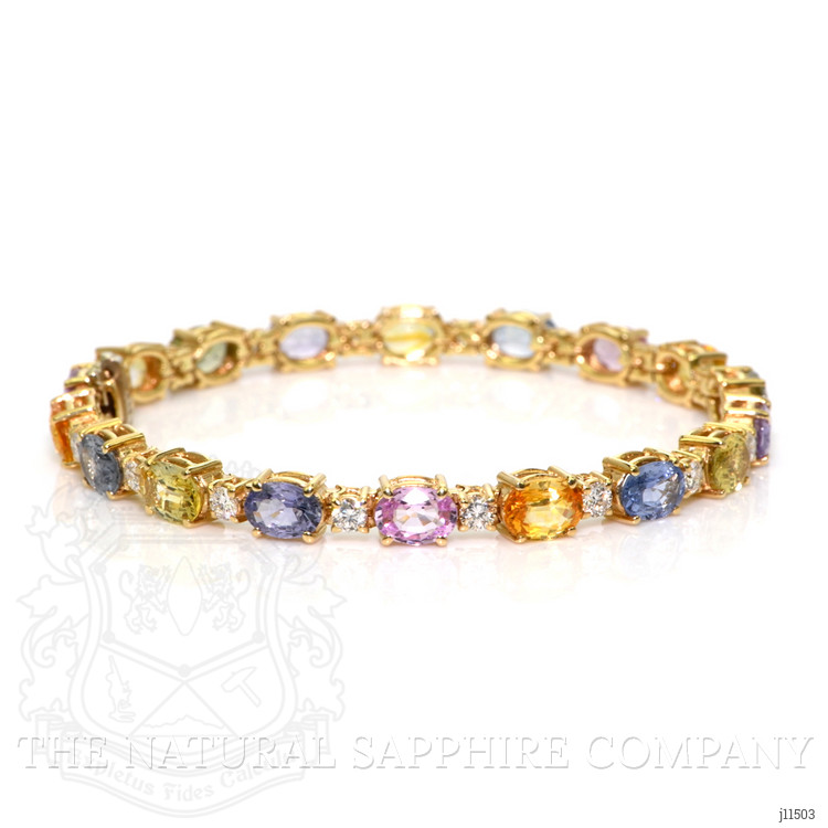 16.36 Ct.Tw. Multi Color Sapphire and Natural Diamond Accent Stones Bracelet, 14K Yellow Gold