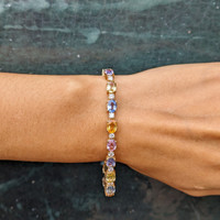 16.36 Ct.Tw. Multi Color Sapphire and Natural Diamond Accent Stones Bracelet, 14K Yellow Gold Life Style