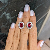 4.52 Ct.Tw. Ruby Natural Diamond Pave Earrings, 18K White Gold Life Style