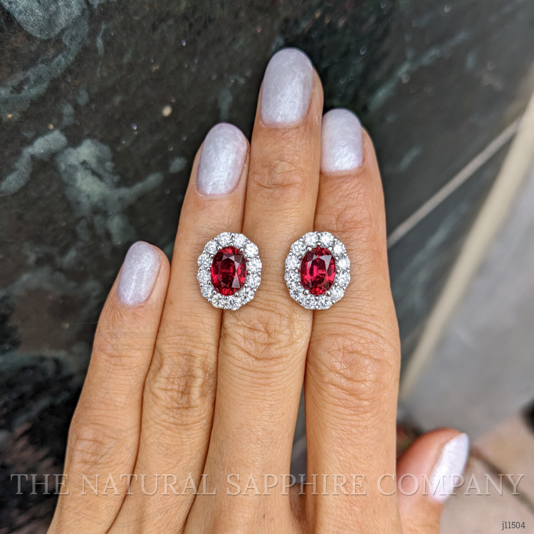 4.52 Ct.Tw. Ruby Natural Diamond Pave Earrings, 18K White Gold