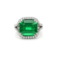10.28 Ct. Emerald Natural Diamond Pave Ring, Platinum 950 Video