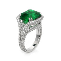 10.28 Ct. Emerald Natural Diamond Pave Ring, Platinum 950 Image