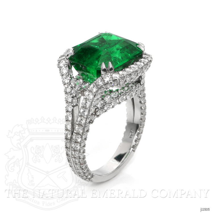 10.28 Ct. Emerald Natural Diamond Pave Ring, Platinum 950