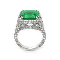 10.28 Ct. Emerald Natural Diamond Pave Ring, Platinum 950 Image