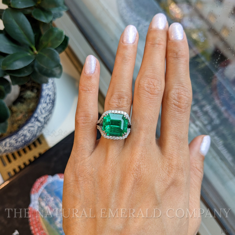 10.28 Ct. Emerald Natural Diamond Pave Ring, Platinum 950