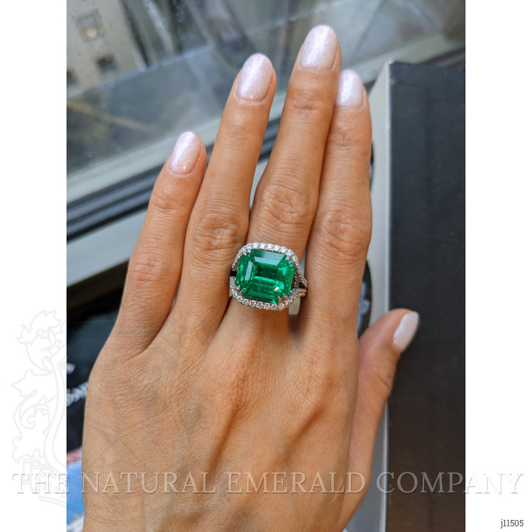 10.28 Ct. Emerald Natural Diamond Pave Ring, Platinum 950