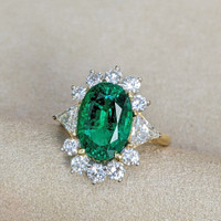 4.29 Ct. Emerald Natural Diamond Halo Ring, 18K Yellow Gold Image