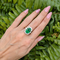 4.29 Ct. Emerald Natural Diamond Halo Ring, 18K Yellow Gold Life Style