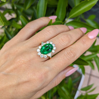 4.29 Ct. Emerald Natural Diamond Halo Ring, 18K Yellow Gold Life Style