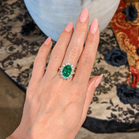 4.29 Ct. Emerald Natural Diamond Halo Ring, 18K Yellow Gold Life Style