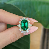 4.29 Ct. Emerald Natural Diamond Halo Ring, 18K Yellow Gold Life Style