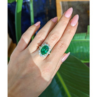 4.29 Ct. Emerald Natural Diamond Halo Ring, 18K Yellow Gold Life Style