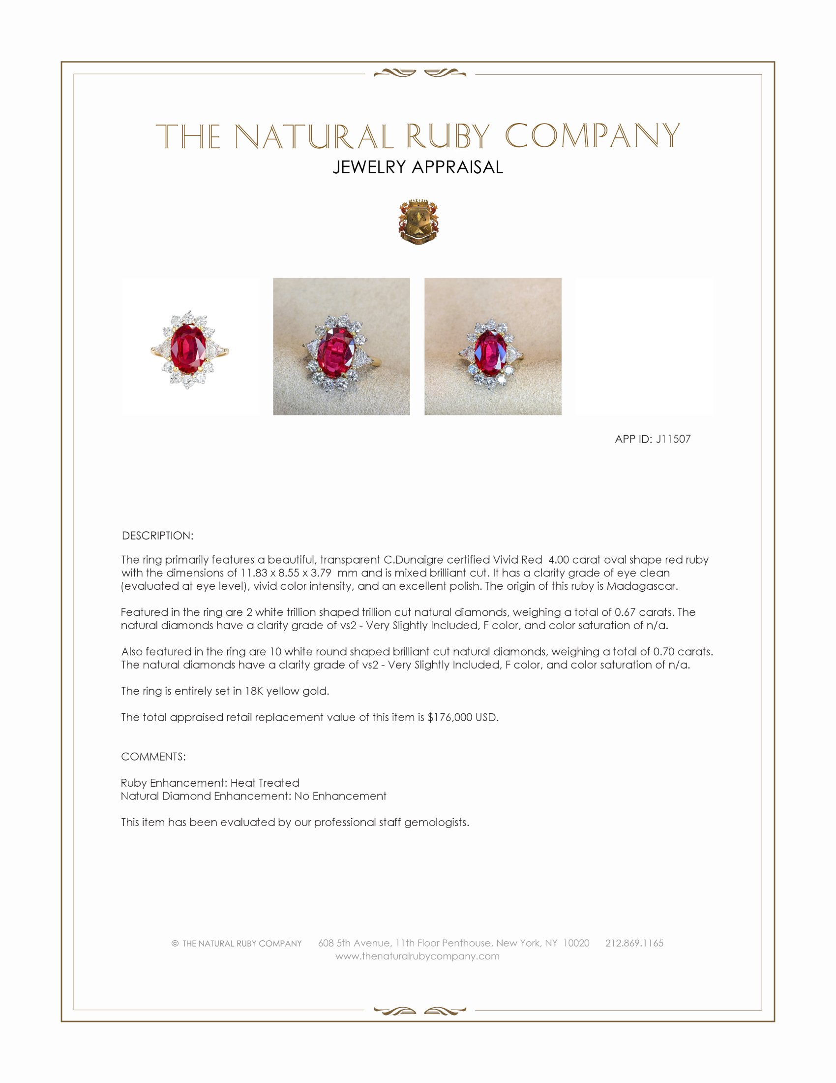 4.00 Ct. Ruby and Natural Diamond Halo Ring, 18K Yellow Gold