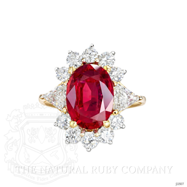 4.00 Ct. Ruby and Natural Diamond Halo Ring, 18K Yellow Gold