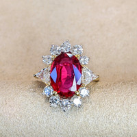 4.00 Ct. Ruby and Natural Diamond Halo Ring, 18K Yellow Gold Image