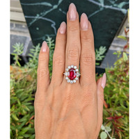 4.00 Ct. Ruby and Natural Diamond Halo Ring, 18K Yellow Gold Life Style