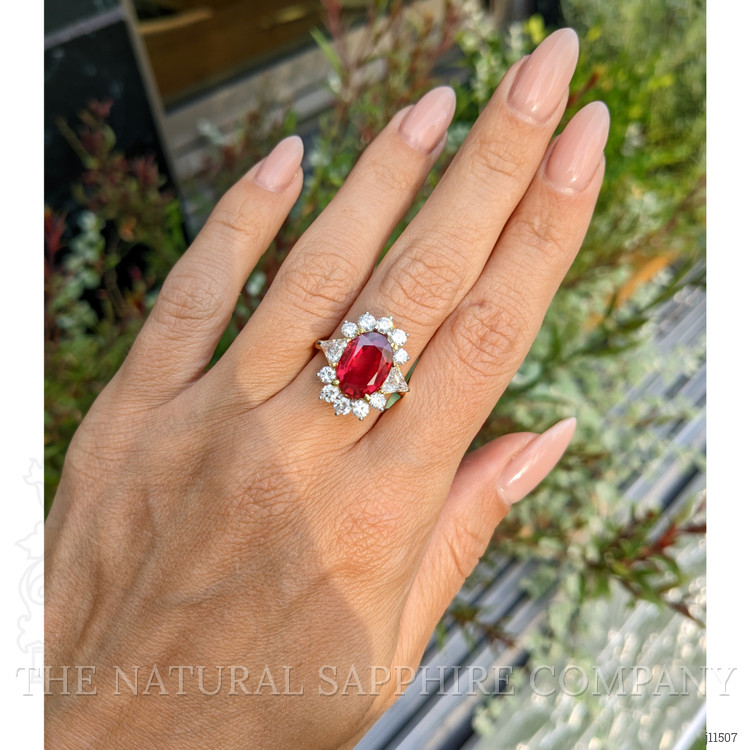 4.00 Ct. Ruby and Natural Diamond Halo Ring, 18K Yellow Gold