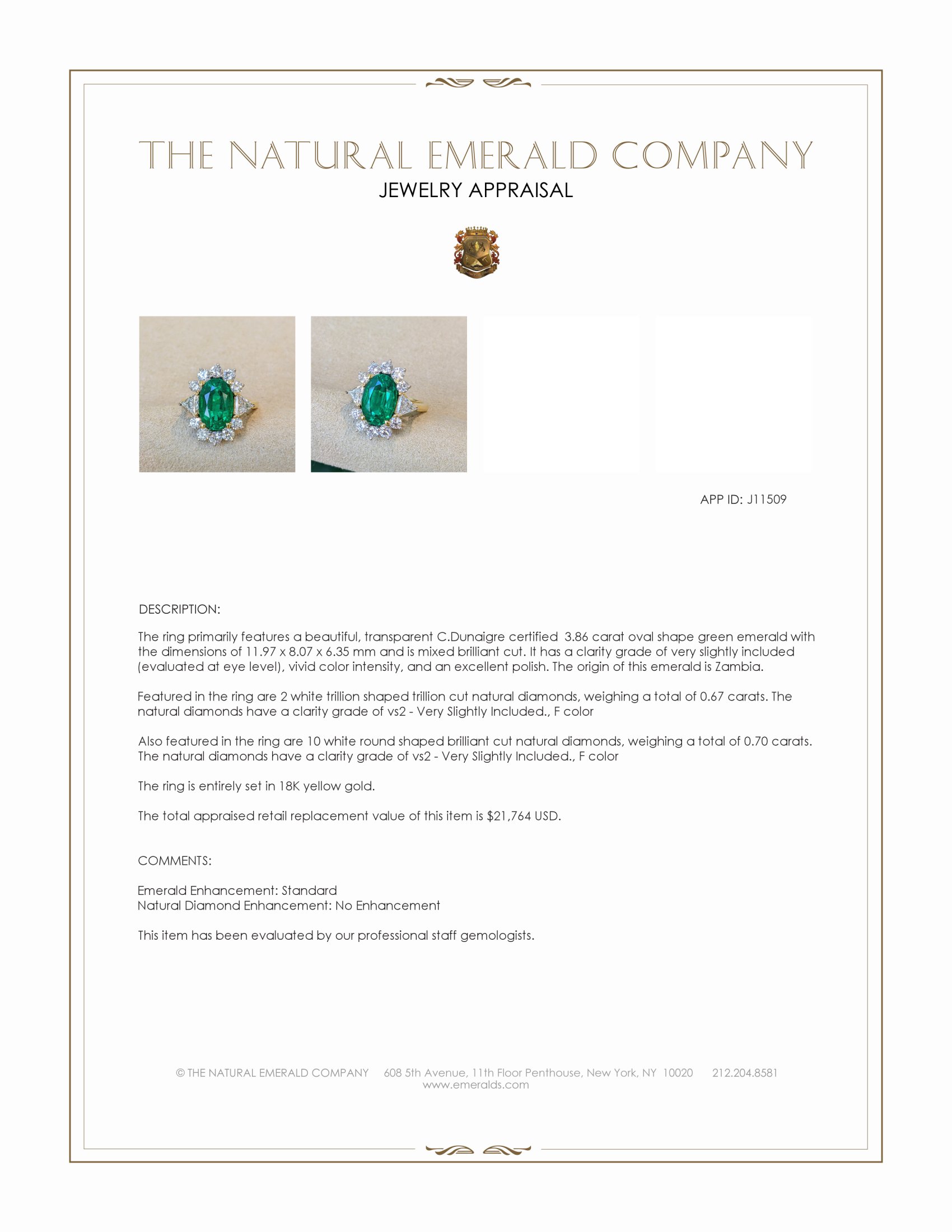 3.86 Ct. Emerald and Natural Diamond Halo Ring, 18K Yellow Gold