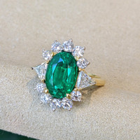 3.86 Ct. Emerald Natural Diamond Halo Ring, 18K Yellow Gold Image