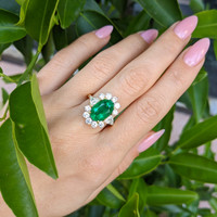 3.86 Ct. Emerald Natural Diamond Halo Ring, 18K Yellow Gold Life Style