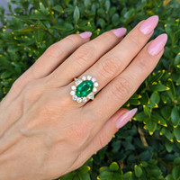 3.86 Ct. Emerald Natural Diamond Halo Ring, 18K Yellow Gold Life Style