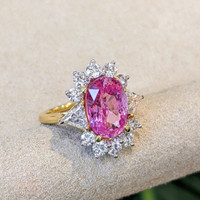 5.15 Ct. Padparadscha Sapphire and Natural Diamond Halo Ring, 18K Yellow Gold Image