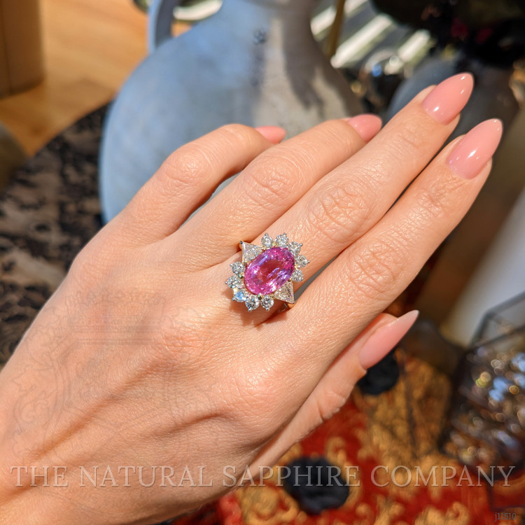 5.15 Ct. Padparadscha Sapphire and Natural Diamond Halo Ring, 18K Yellow Gold