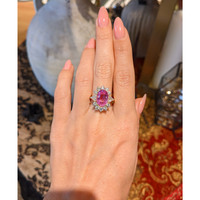 5.15 Ct. Padparadscha Sapphire and Natural Diamond Halo Ring, 18K Yellow Gold Life Style