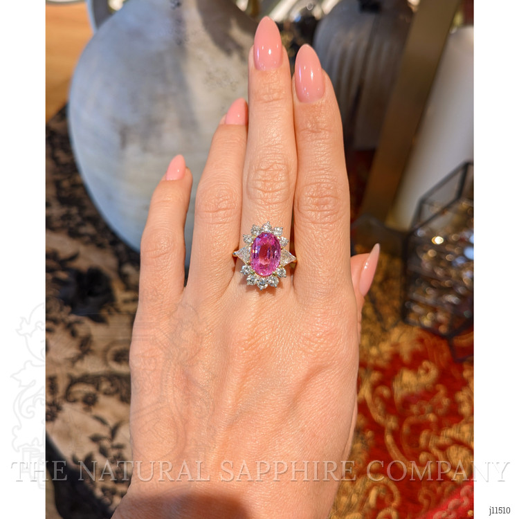 5.15 Ct. Padparadscha Sapphire and Natural Diamond Halo Ring, 18K Yellow Gold