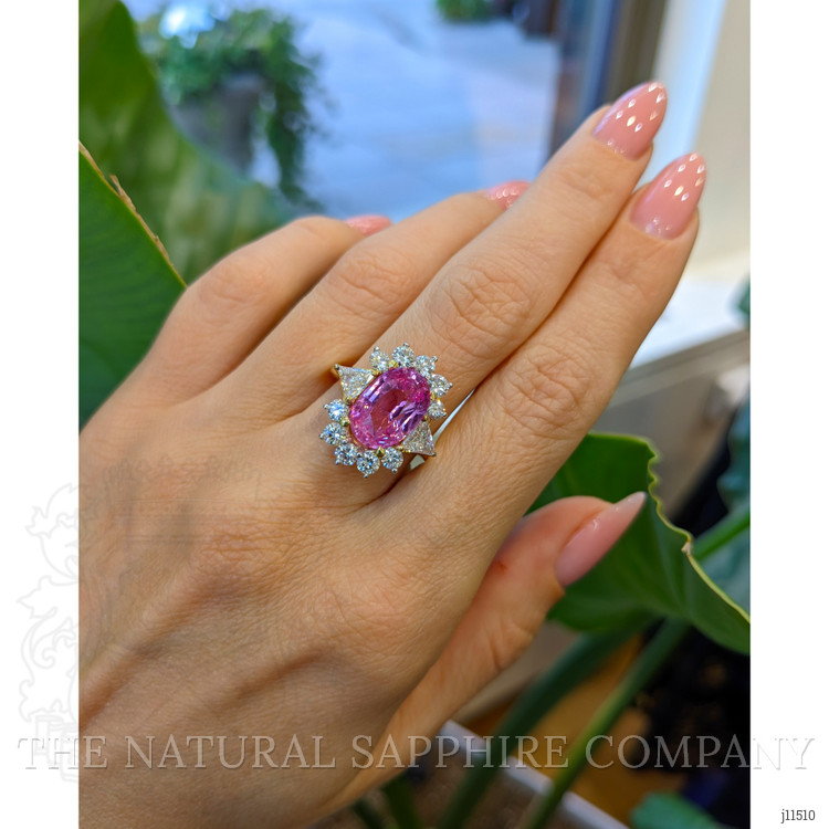 5.15 Ct. Padparadscha Sapphire and Natural Diamond Halo Ring, 18K Yellow Gold