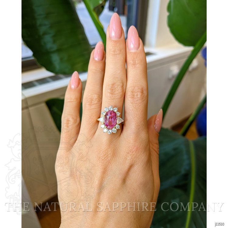 5.15 Ct. Padparadscha Sapphire and Natural Diamond Halo Ring, 18K Yellow Gold