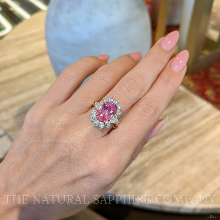 5.15 Ct. Padparadscha Sapphire and Natural Diamond Halo Ring, 18K Yellow Gold