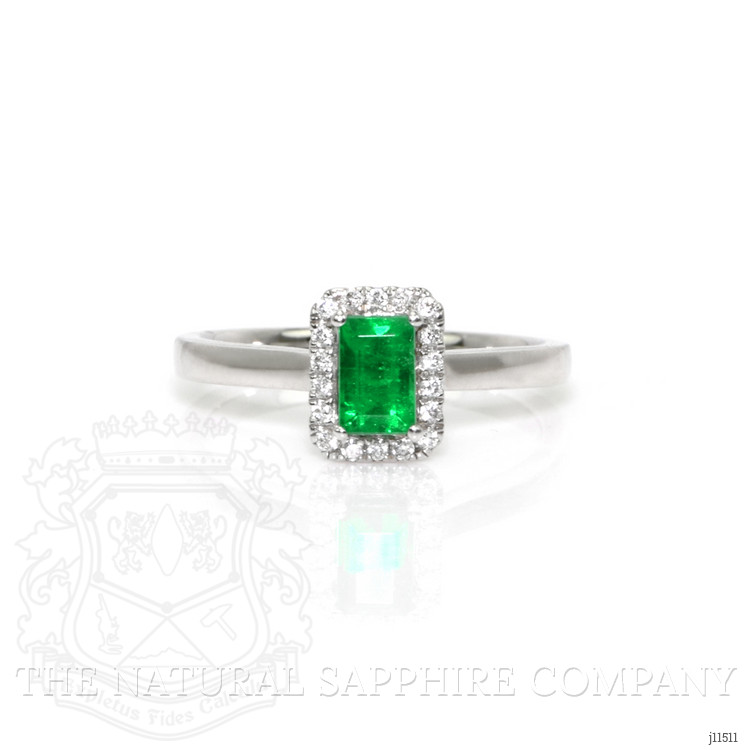 0.50 Ct. Emerald Natural Diamond Pave Ring, 18K White Gold