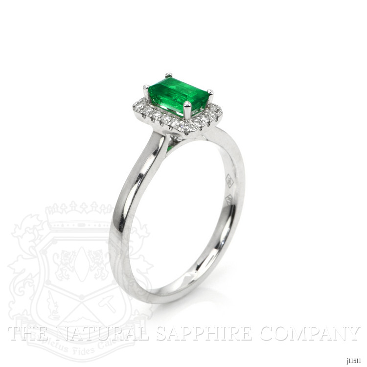 0.50 Ct. Emerald Natural Diamond Pave Ring, 18K White Gold