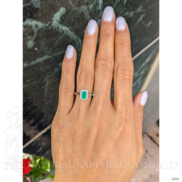 0.50 Ct. Emerald Natural Diamond Pave Ring, 18K White Gold