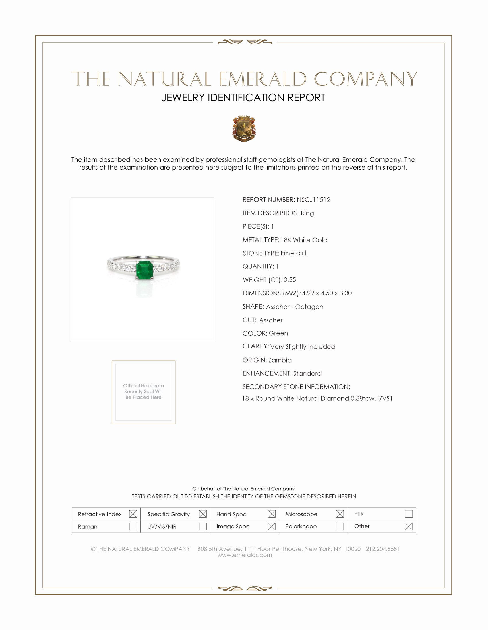 0.55 Ct. Emerald Natural Diamond Pave Ring, 18K White Gold