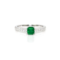 0.55 Ct. Emerald Natural Diamond Pave Ring, 18K White Gold Video