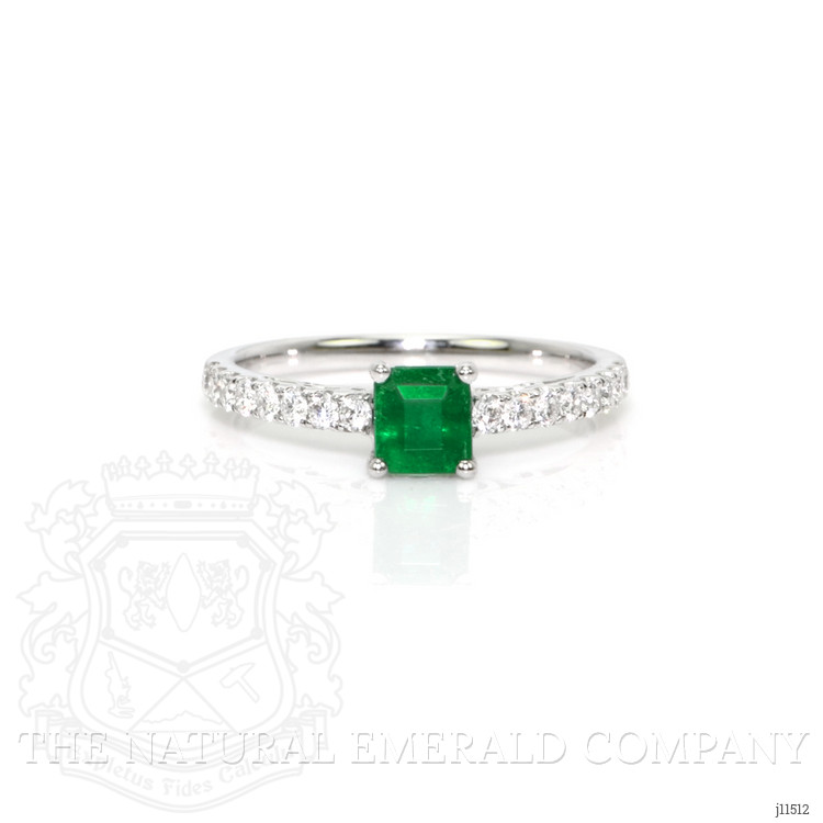 0.55 Ct. Emerald Natural Diamond Pave Ring, 18K White Gold