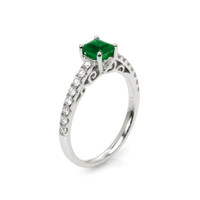 0.55 Ct. Emerald Natural Diamond Pave Ring, 18K White Gold Image