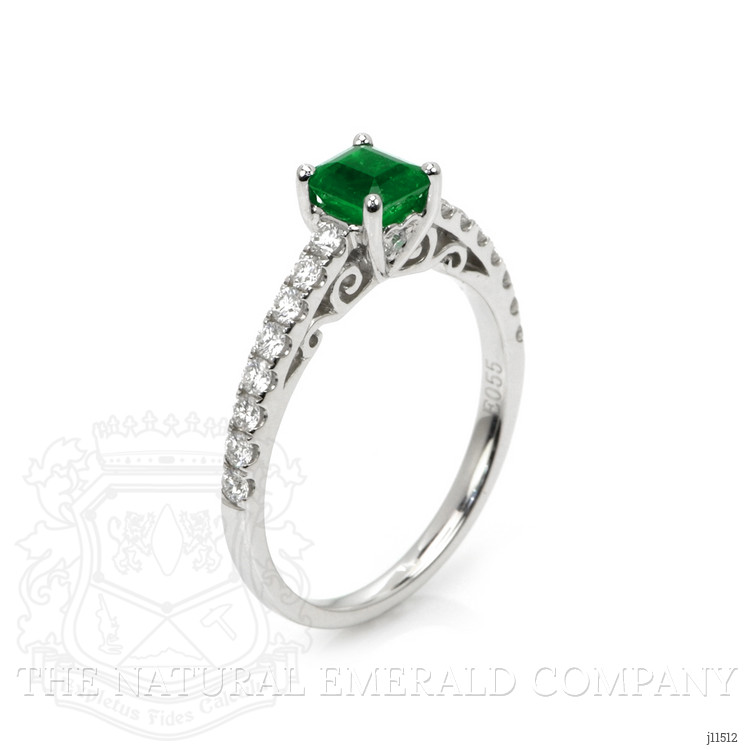 0.55 Ct. Emerald Natural Diamond Pave Ring, 18K White Gold