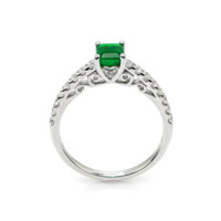 0.55 Ct. Emerald Natural Diamond Pave Ring, 18K White Gold Image