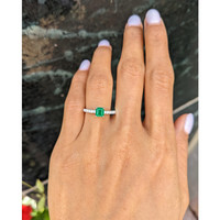 0.55 Ct. Emerald Natural Diamond Pave Ring, 18K White Gold Life Style